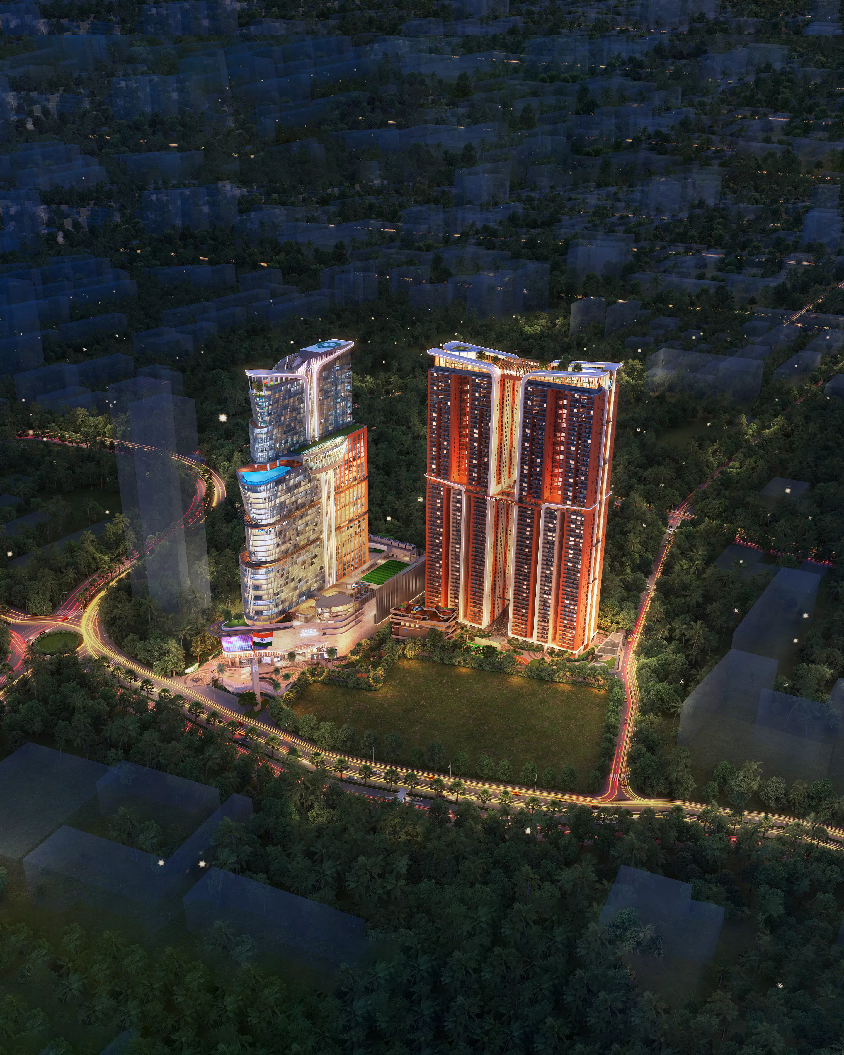 Brigade Gateway amenities and landscape